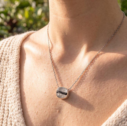 Raw Tourmaline in Quartz Necklace | Sterling Silver