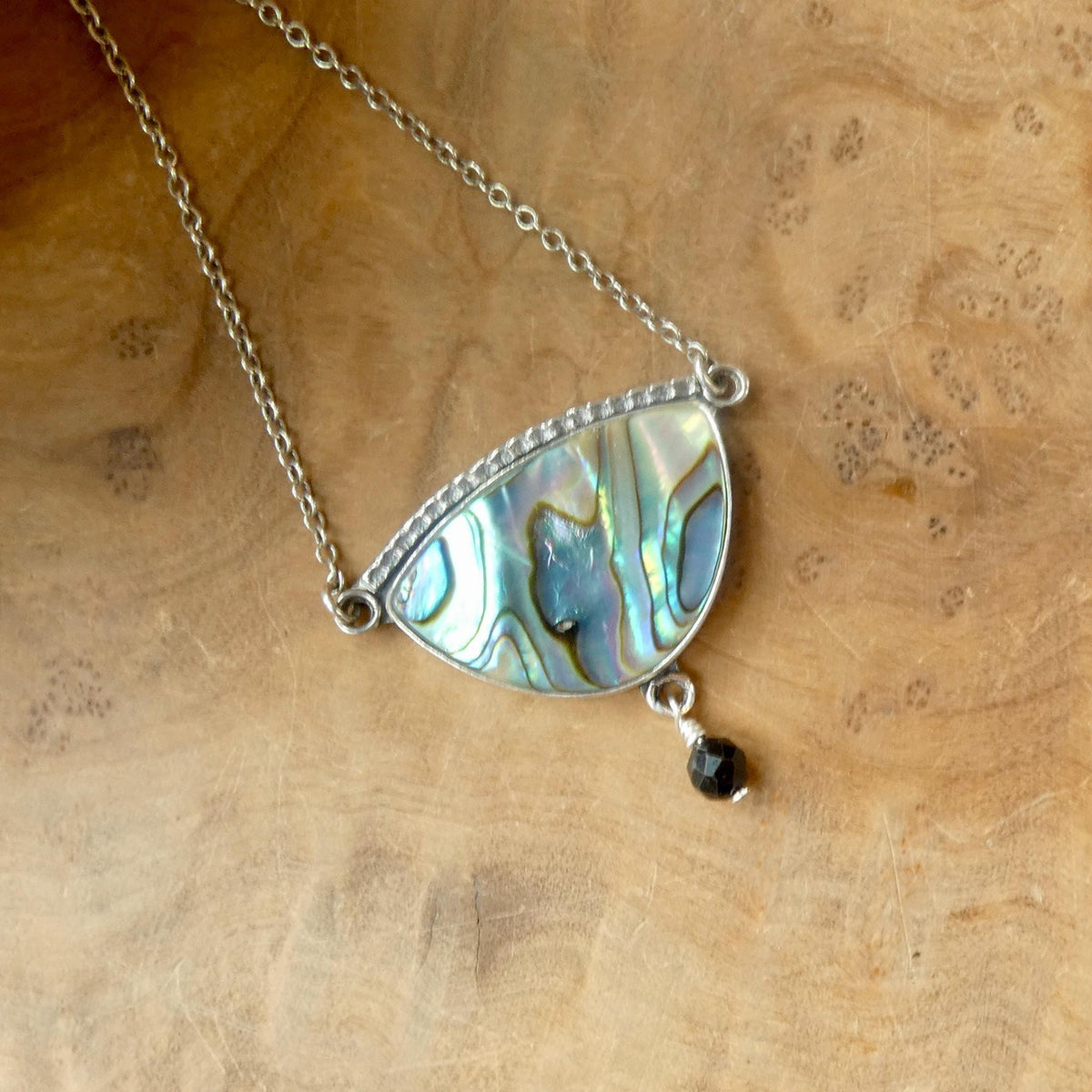 Abalone Y Pendant with Black Tourmaline | Sterling Silver