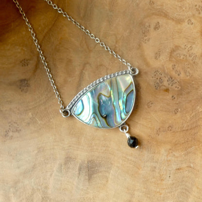 Abalone Y Pendant with Black Tourmaline | Sterling Silver