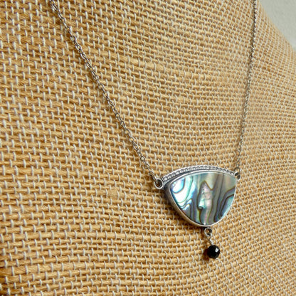 Abalone Y Pendant with Black Tourmaline | Sterling Silver