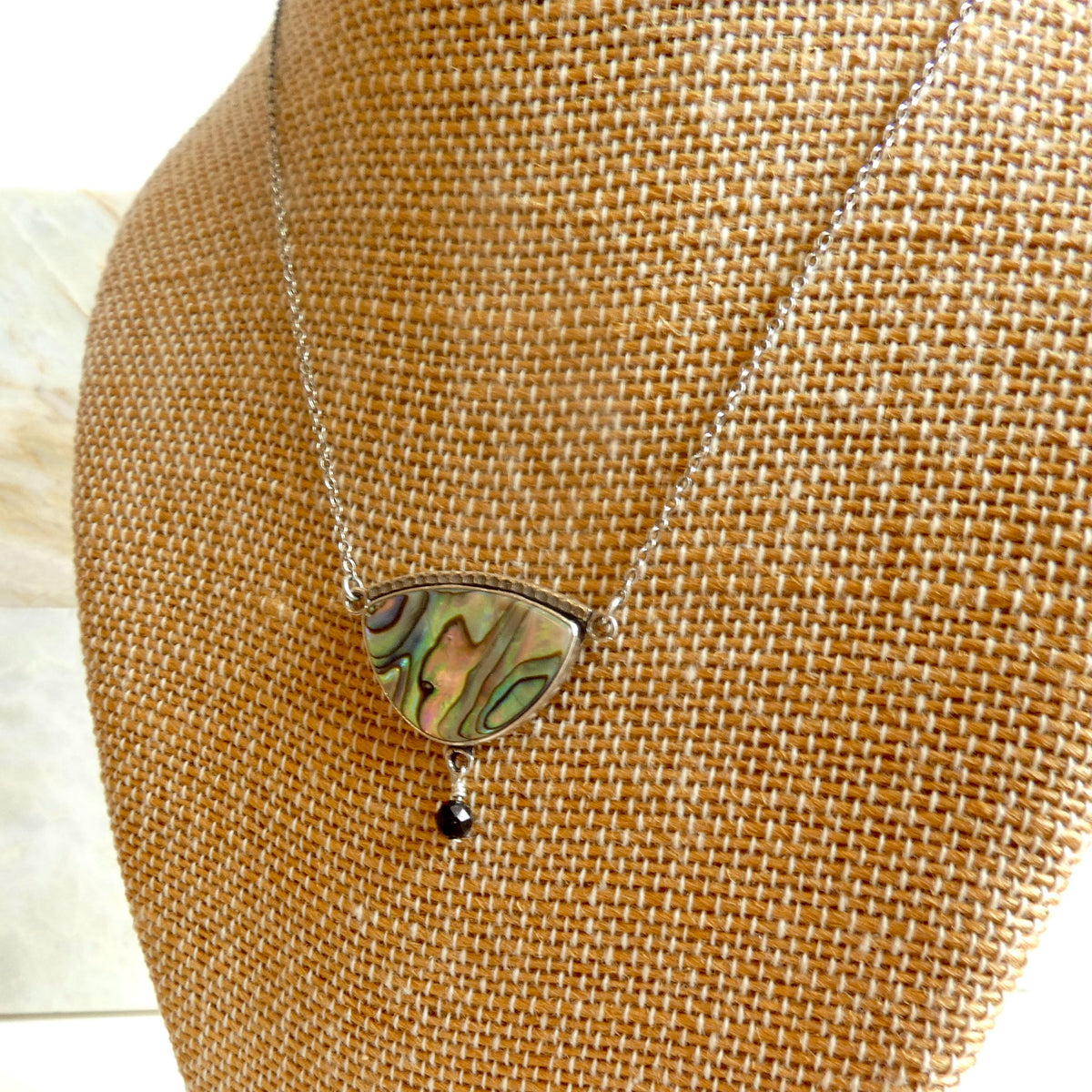 Abalone Y Pendant with Black Tourmaline | Sterling Silver