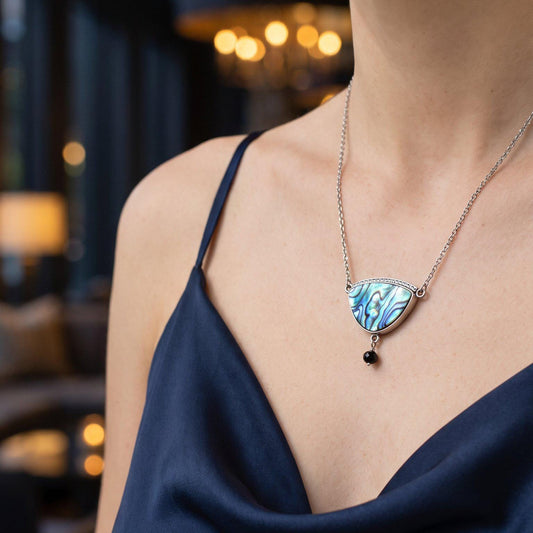 Abalone Y Pendant with Black Tourmaline | Sterling Silver