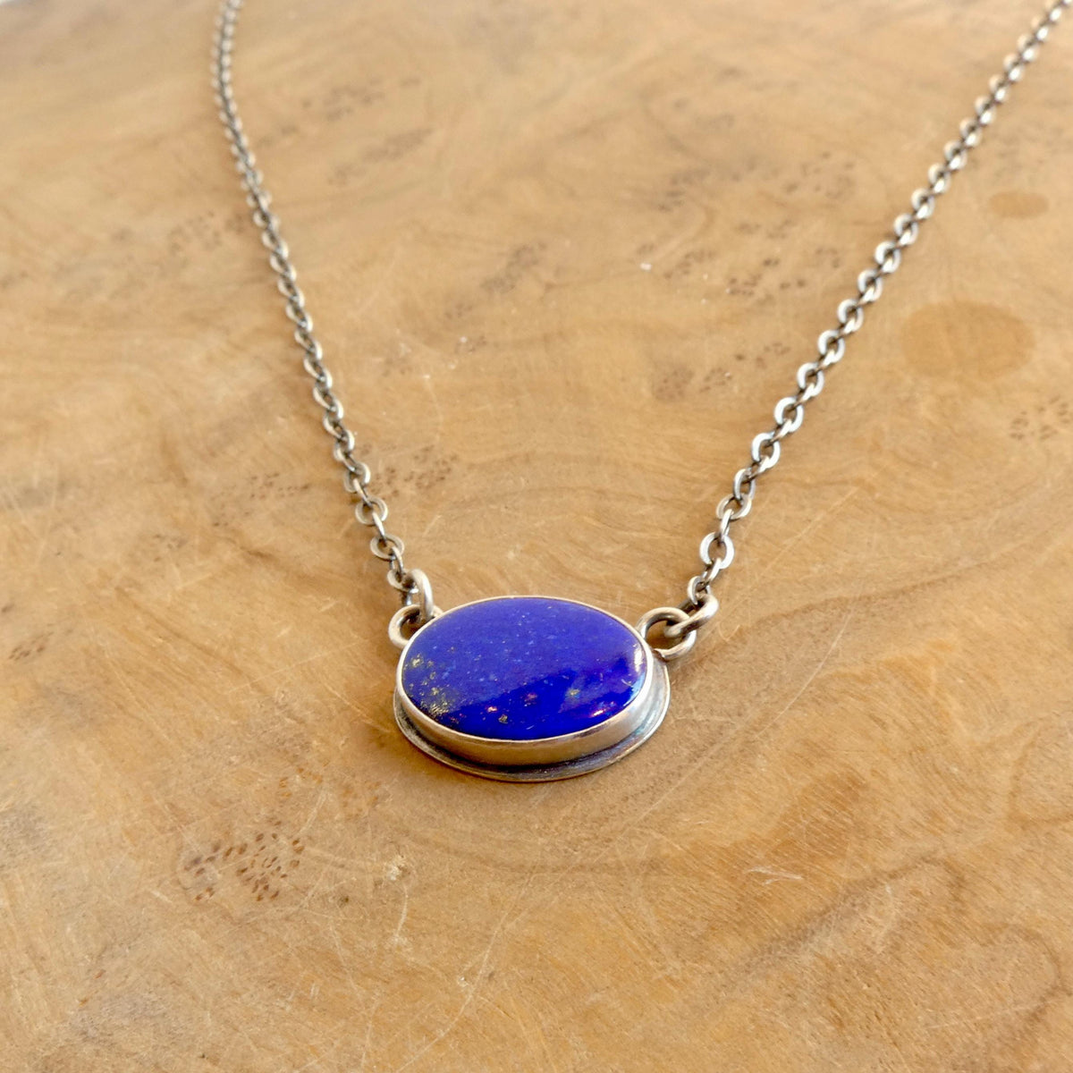 Lapis Lazuli East West Oval Necklace | Sterling Silver