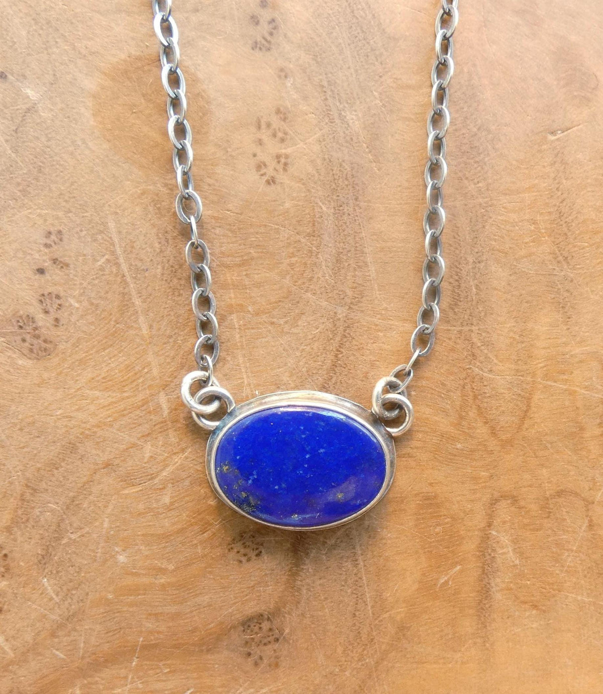 Lapis Lazuli East West Oval Necklace | Sterling Silver