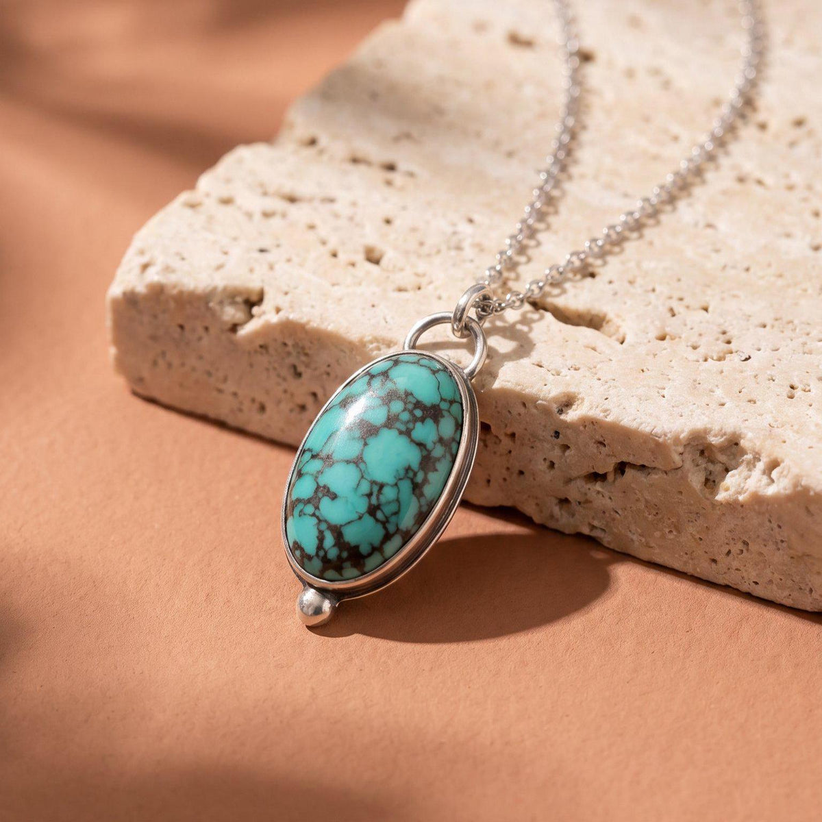Hubei Turquoise Oval Pendant Necklace | Sterling Silver