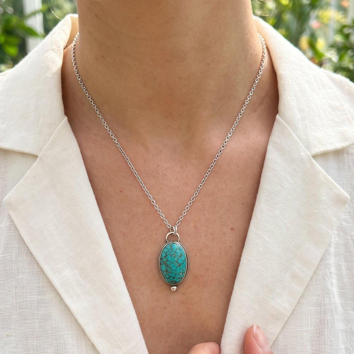 Hubei Turquoise Oval Pendant Necklace | Sterling Silver