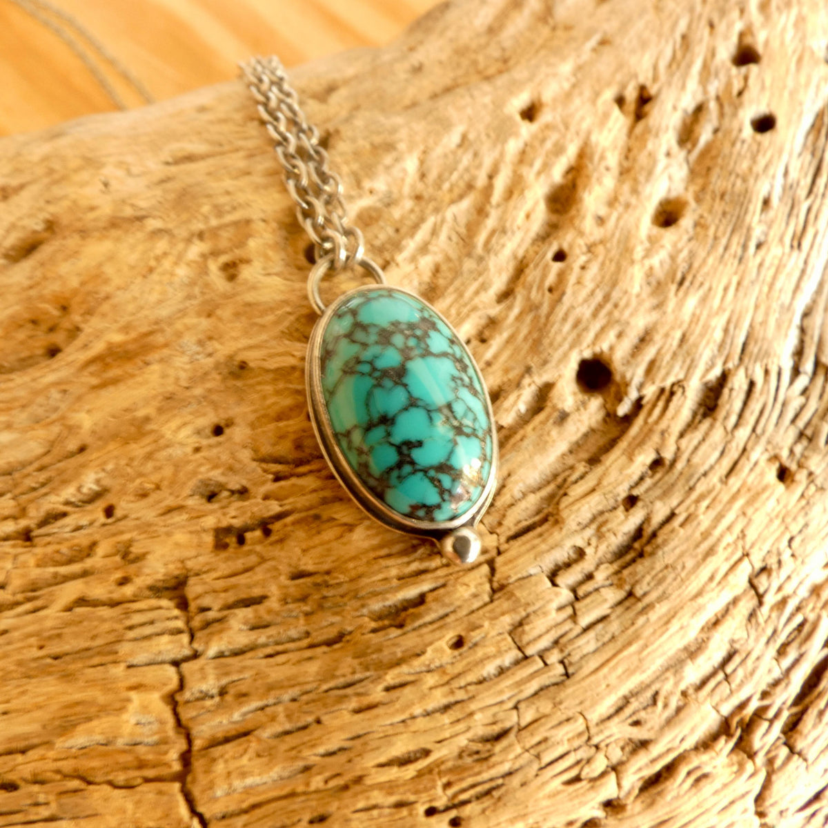 Hubei Turquoise Oval Pendant Necklace | Sterling Silver