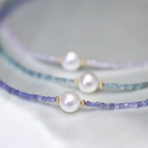 Pastel Pearl Choker - Gemstone Choker in Apatite, Kunzite or Tanzanite - 14KT Gold Filled