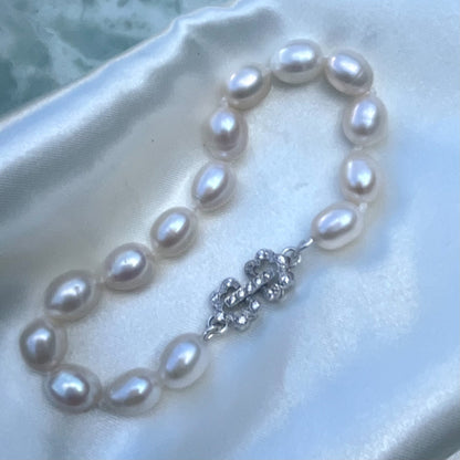 Freshwater Rice Pearl Knotted Bracelet - Your Choice of Clasp - Handcrafted Sterling Silver Jewelry by Linda Blackbourn