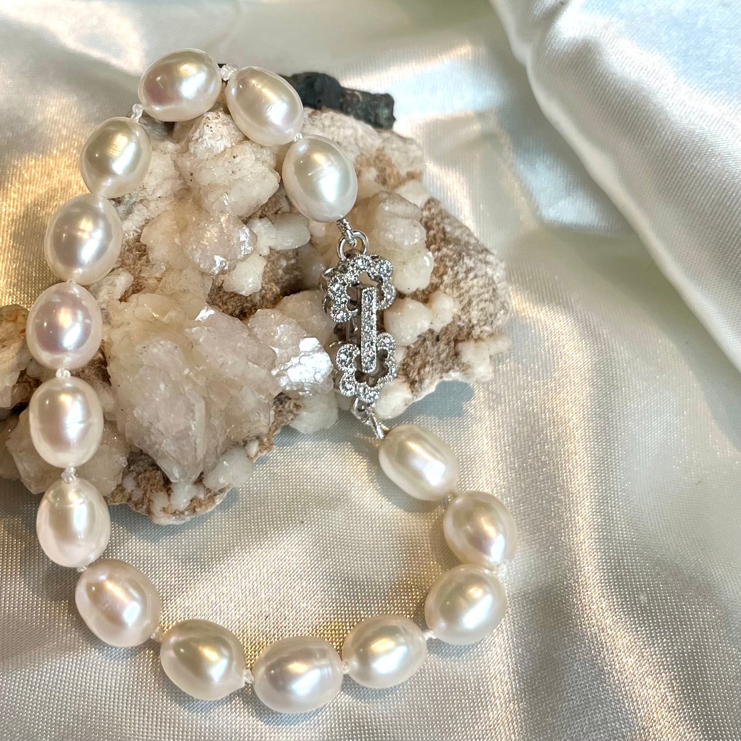 Freshwater Rice Pearl Knotted Bracelet - Your Choice of Clasp - Handcrafted Sterling Silver Jewelry by Linda Blackbourn