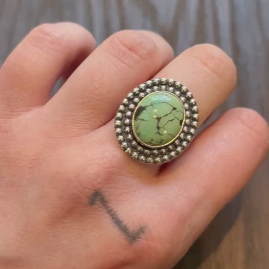 Beaded Turquoise Ring - Sterling Silver Ring - Boho Turquoise Ring - Silversmith Ring