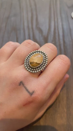 Picture Jasper Beaded Boho Ring - Picture Jasper Ring - .925 Sterling Silver - Silversmith - OOAK
