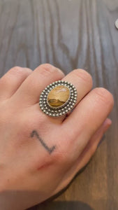 Picture Jasper Beaded Boho Ring - Picture Jasper Ring - .925 Sterling Silver - Silversmith - OOAK