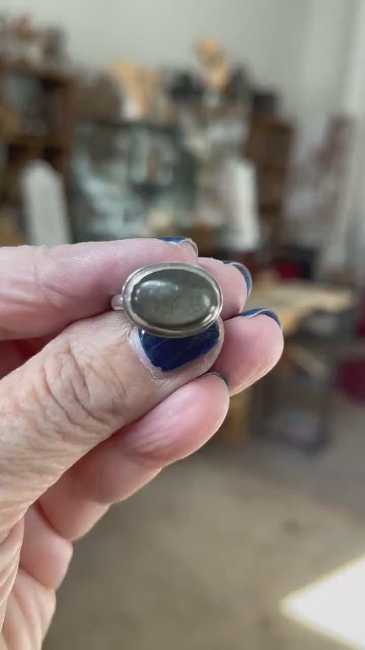 East West Golden Obsidian Ring - Sterling Silver Statement Ring