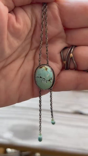 Turquoise Bolo Necklace - Sterling Silver Bolo - Turquoise Mock Bolo - Silversmith