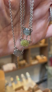 Dainty Labradorite Pendant - .925 Sterling Silver - Labradorite Preppy Prong Necklace