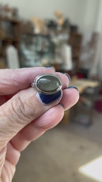 East West Golden Obsidian Ring - Sterling Silver Statement Ring