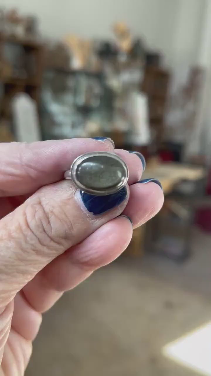 East West Golden Obsidian Ring - Sterling Silver Statement Ring