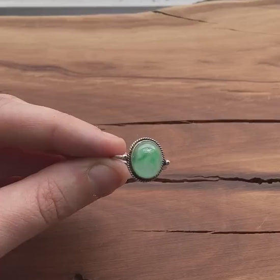 Green Jade Ring – Sterling Silver Bezel, Silversmith Jewelry
