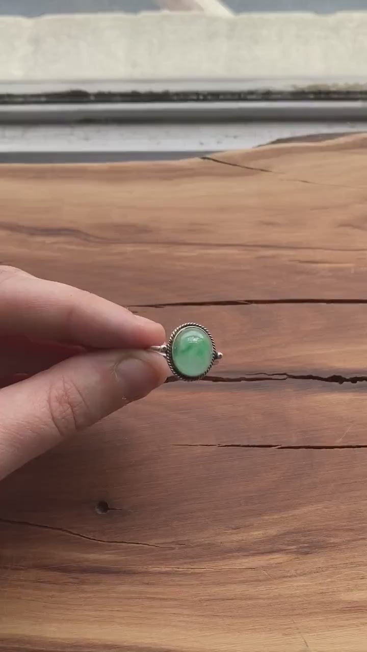 Green Jade Ring – Sterling Silver Bezel, Silversmith Jewelry