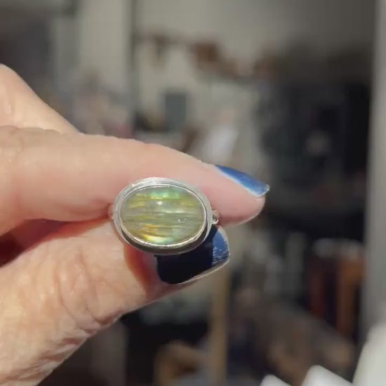 Flashy Labradorite Ring – Sterling Silver Oval, Silversmith Jewelry