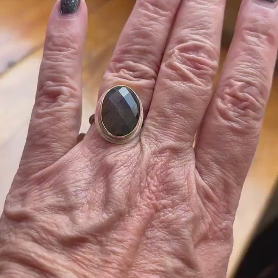 Golden Obsidian Ring - 18KT Solid Gold - Elegant Rose Cut Ring - Unique Silversmith Ring