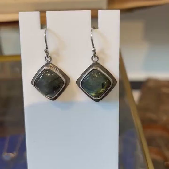 Labradorite Drop Earrings - .925 Sterling Silver - Labradorite Earrings - Sterling Silver