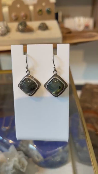Labradorite Drop Earrings - .925 Sterling Silver - Labradorite Earrings - Sterling Silver