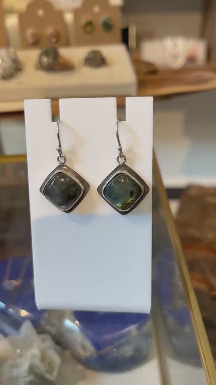 Labradorite Drop Earrings - .925 Sterling Silver - Labradorite Earrings - Sterling Silver