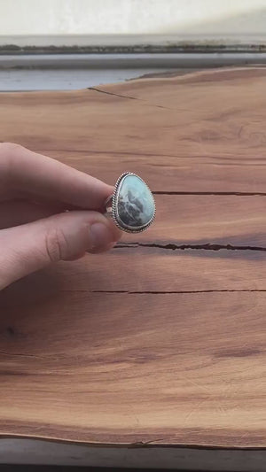Amazonite Sterling Silver Boho Ring – Mint Stone Statement Jewelry