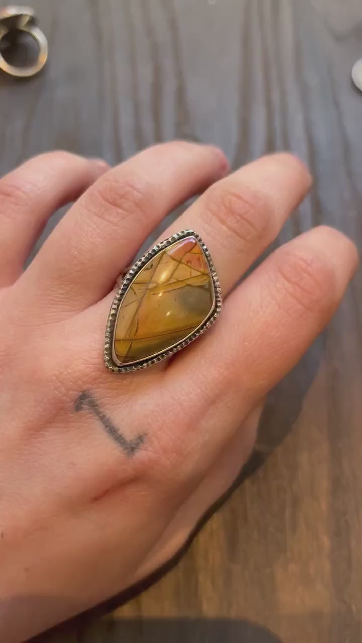 Hammered Sterling Silver Red Creek Jasper Ring - Silversmith Jewelry - Choose Your Stone