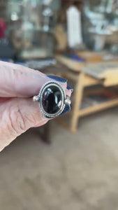 Dainty Black Onyx Ring – Sterling Silver Silversmith Stacking Ring