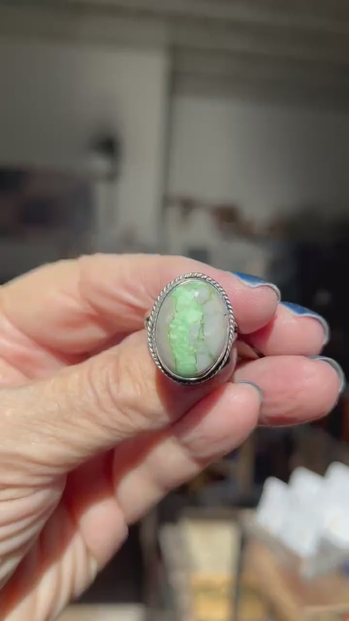 Green Variscite Sterling Silver Ring - Silversmith Boho Jewelry