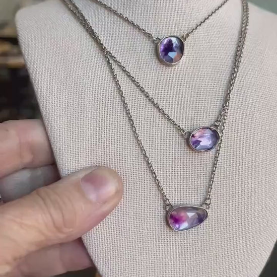 Trapiche Amethyst Sterling Silver Necklace - Rose Cut Purple Pendant