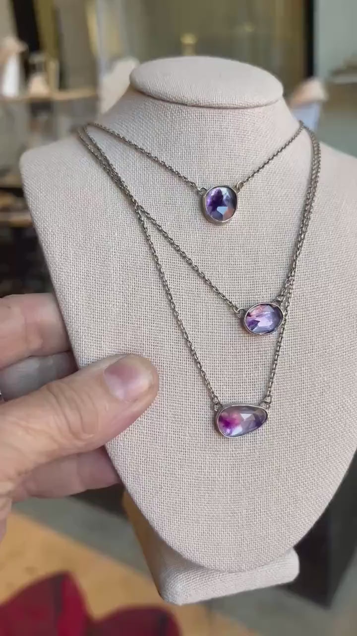 Trapiche Amethyst Sterling Silver Necklace - Rose Cut Purple Pendant