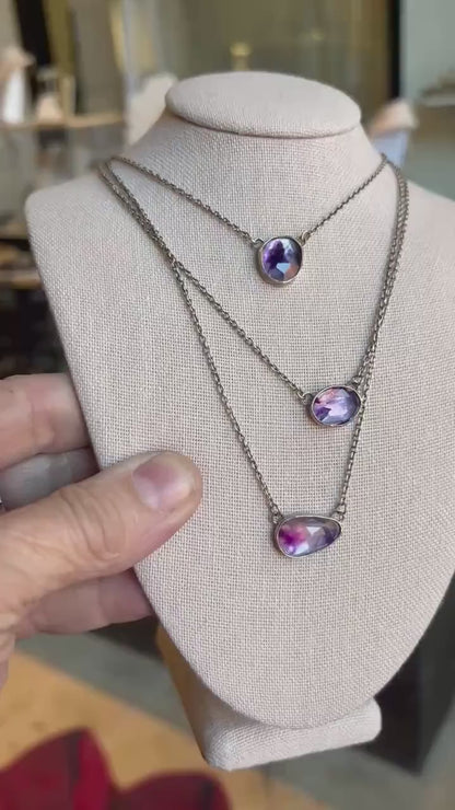 Trapiche Amethyst Sterling Silver Necklace - Rose Cut Purple Pendant