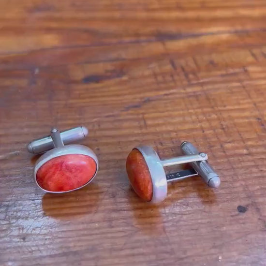 Red Sponge Coral Cuff Links - .925 Sterling Silver Cufflinks - Coral Cufflinks - Silversmith