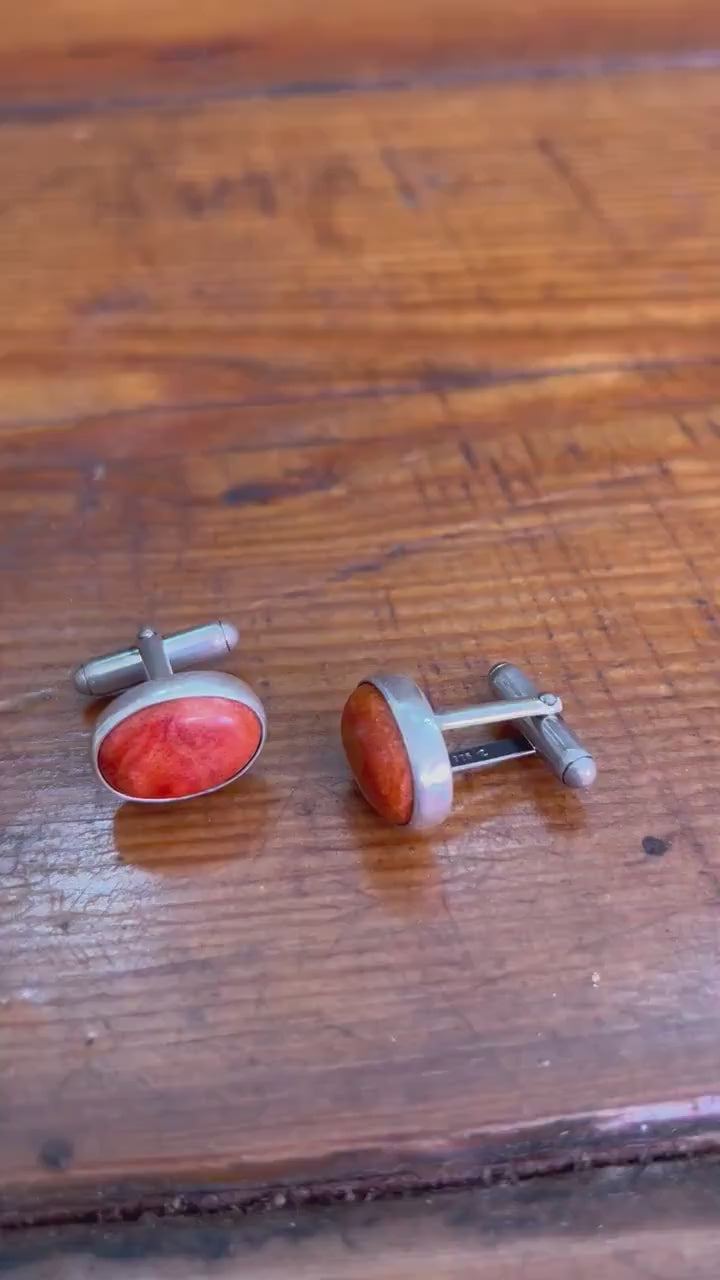 Red Sponge Coral Cuff Links - .925 Sterling Silver Cufflinks - Coral Cufflinks - Silversmith