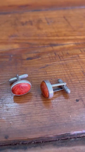 Red Sponge Coral Cuff Links - .925 Sterling Silver Cufflinks - Coral Cufflinks - Silversmith