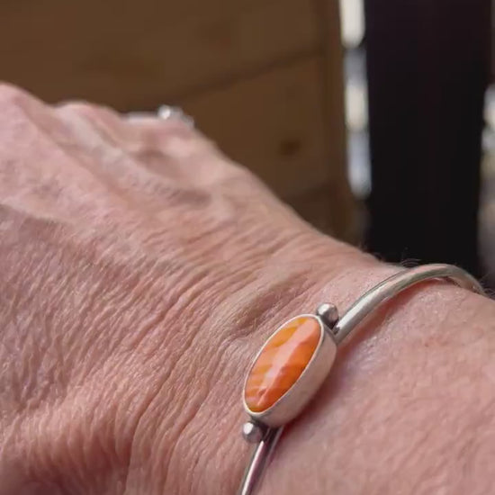 Spiny Oyster Cuff Bracelet – Sterling Silver, Orange Red Stone