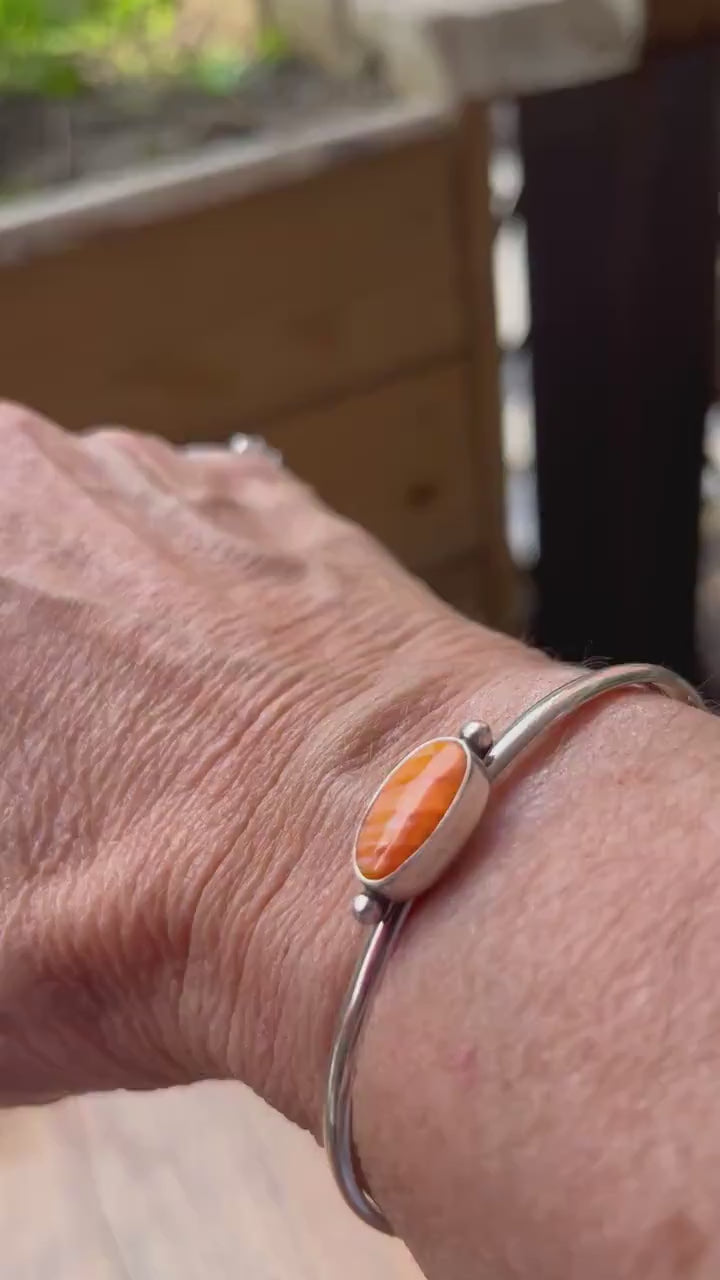 Spiny Oyster Cuff Bracelet – Sterling Silver, Orange Red Stone