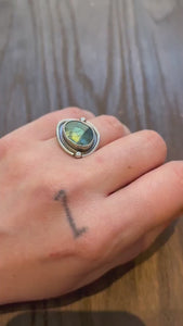 Custom Rose Cut Labradorite Ring -Orbits Ring - .925 Sterling Silver - East West Oval Ring