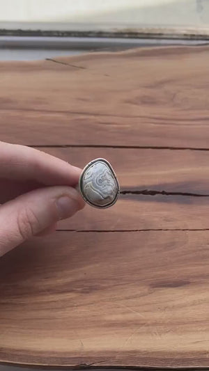 Custom Laguna Lace Agate Sterling Silver Ring – Chunky Boho Silversmith Ring