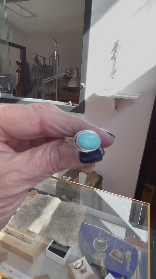 Kingman Turquoise East-West Oval Ring | Sterling Silver