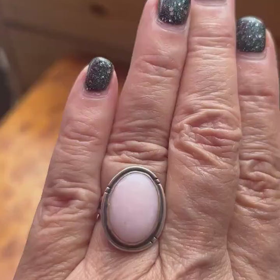Pink Opal Sterling Silver Statement Ring – Hand Chiseled Boho Design
