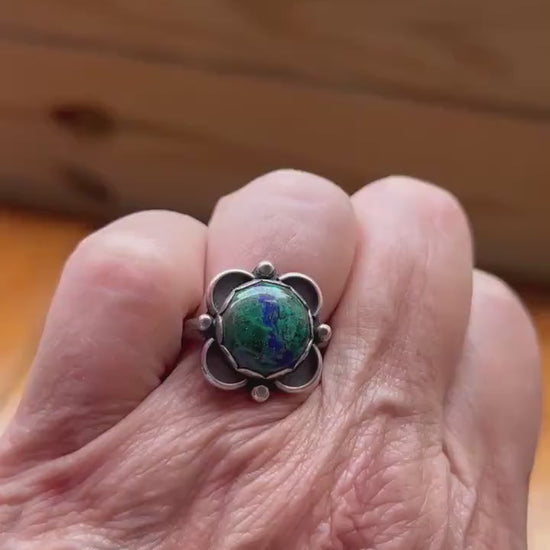 Turquoise Ring - Sterling Silver Ring - Flower Turquoise Ring - LBJ Clover Ring