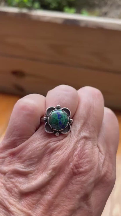 Turquoise Ring - Sterling Silver Ring - Flower Turquoise Ring - LBJ Clover Ring