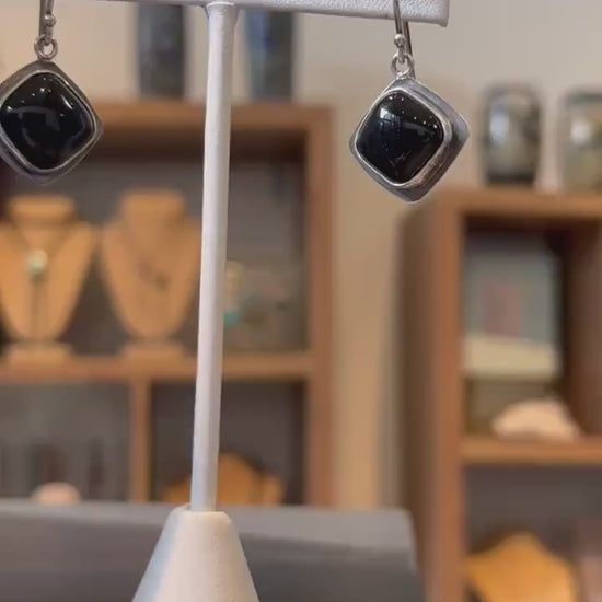 Black Agate .925 Sterling Silver Drop Earrings – Minimalist Design
