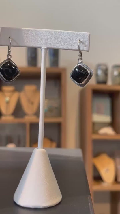 Black Agate .925 Sterling Silver Drop Earrings – Minimalist Design