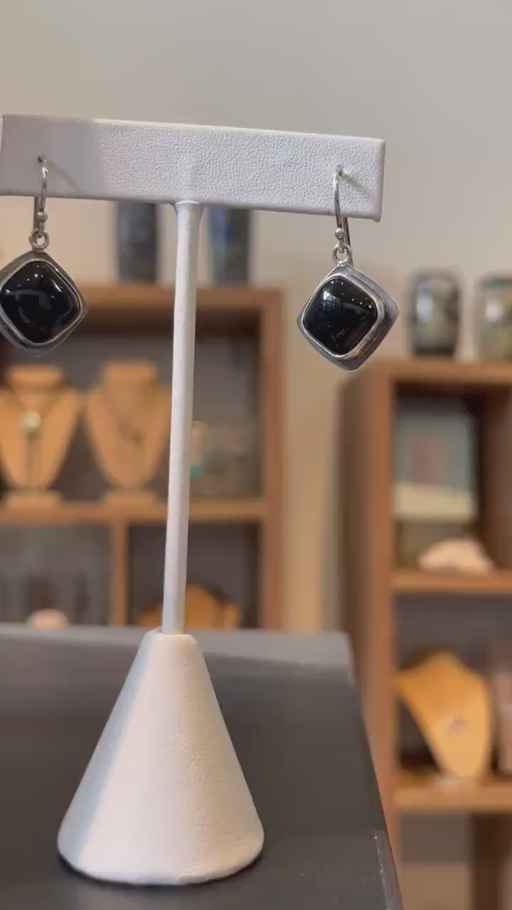 Black Agate .925 Sterling Silver Drop Earrings – Minimalist Design